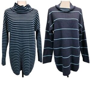 J Jill Reversible Sweater M Blue Tunic Lagenlook Coastal Preppy Minimalist 3138
